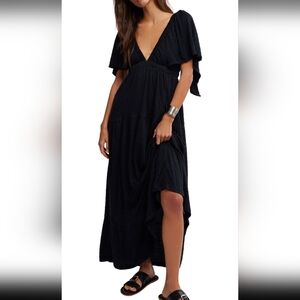free-est LaLa Tiered Flutter Sleeve Maxi Dress